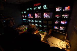 Director Don Moore and Producer Jim Dollarhide in the LPB HD television truck